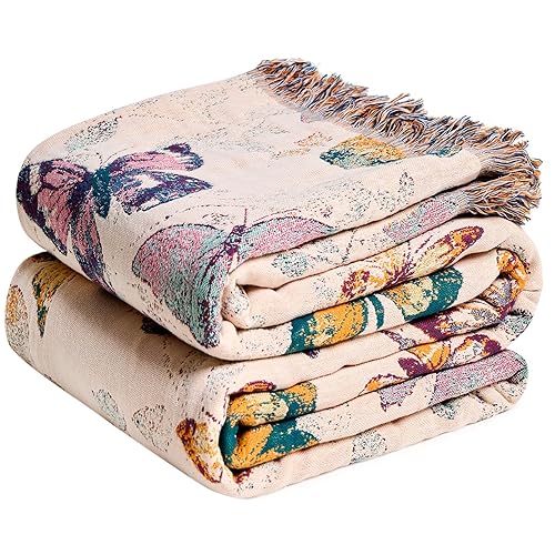 MSGKV Boho Throw Blanket for Couch Cotton Butterfly Blanket 50"x60"