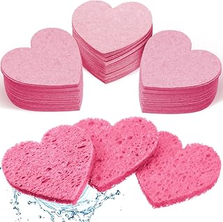 90 Pieces Facial Sponges Heart Shape Compressed Facial Sponges Natural Facial Cleansing Sponges Pads Exfoliating Sponges for Cleansing and Exfoliating Facial Supplies (Pink)