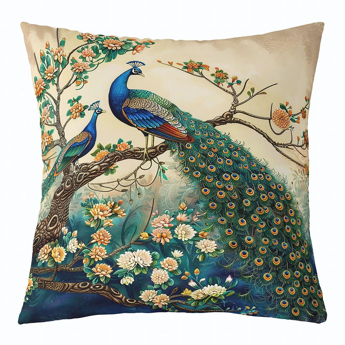 Homemissing Peacock Pillow Covers Peacock Feather Printed Square Cushion Covers Set of 2 Cute Animal Throw Pillow Covers Colorful Cushion Covers for for Couch Sofa 40x40cm - Image 2