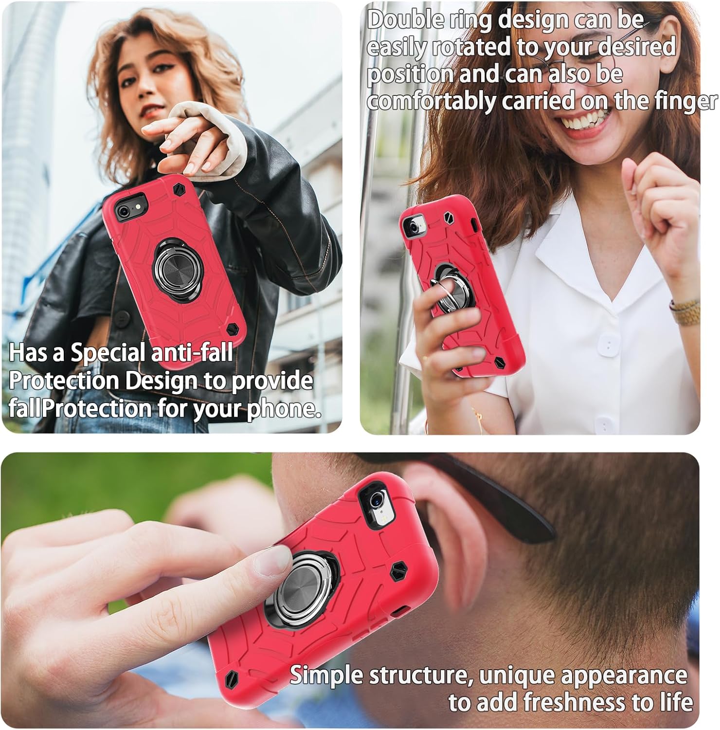 KCJ for iPhone SE Case 2022/2020, iPhone 8/7/6/6S Case, with [2×Screen Protectors][Ring Stand] Soft Silicone+Hard PC Full Body Protection Heavy Duty Phone Case 4.7 inch