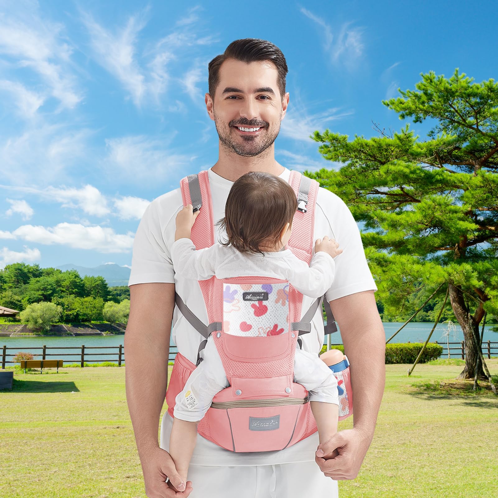 IULONEE Mochila Portabebé Ergonómica Marsupio Bebé Mochila Portabebes Multifunción Portabebes Recien Nacido Portabebé Ergonómico Con Asiento Fular Porteo Bebe Perfecto Para Ir De Compras (Rosa)