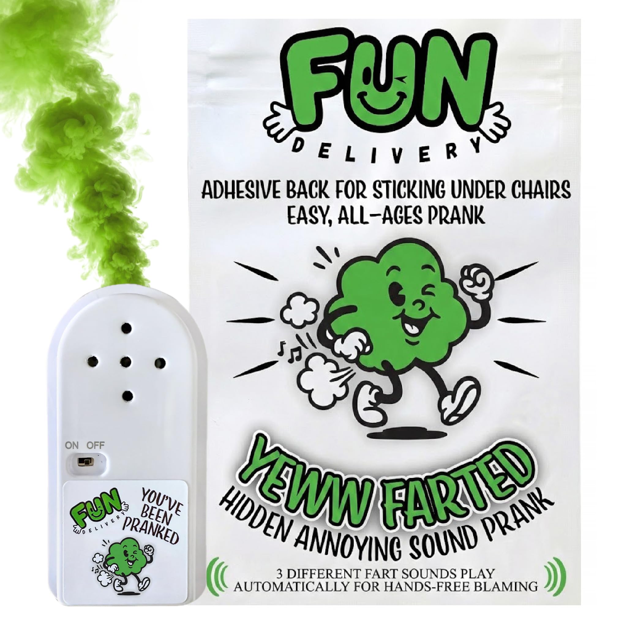 FUN delivery Yeww Farted: Hidden Fart Sound Prank Device – Random Fart Noise Maker with 3 Funny Sounds for Office Pranks, April Fools Prank, Gag Gift for Boss, & Harmless Practical Joke