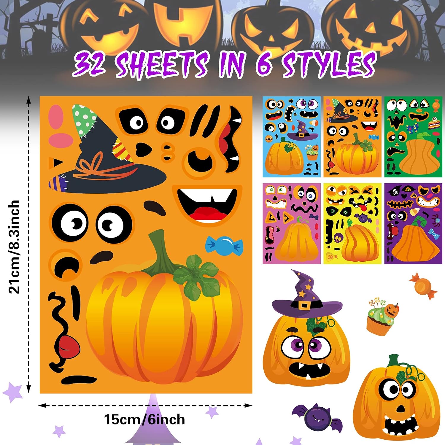 NOVWANG 32 Sheets Halloween Stickers to Make a Pumpkin Face Pack