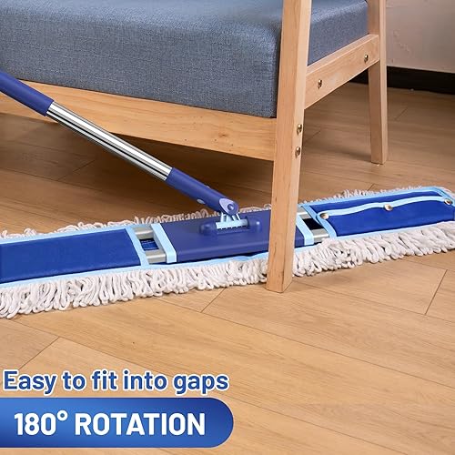 Miniatura 7 de Trapeador de polvo comercial de 36 pulgadas escoba seca para limpieza de pisos de madera dura - 2 almohadillas reutilizables para fregona de 59