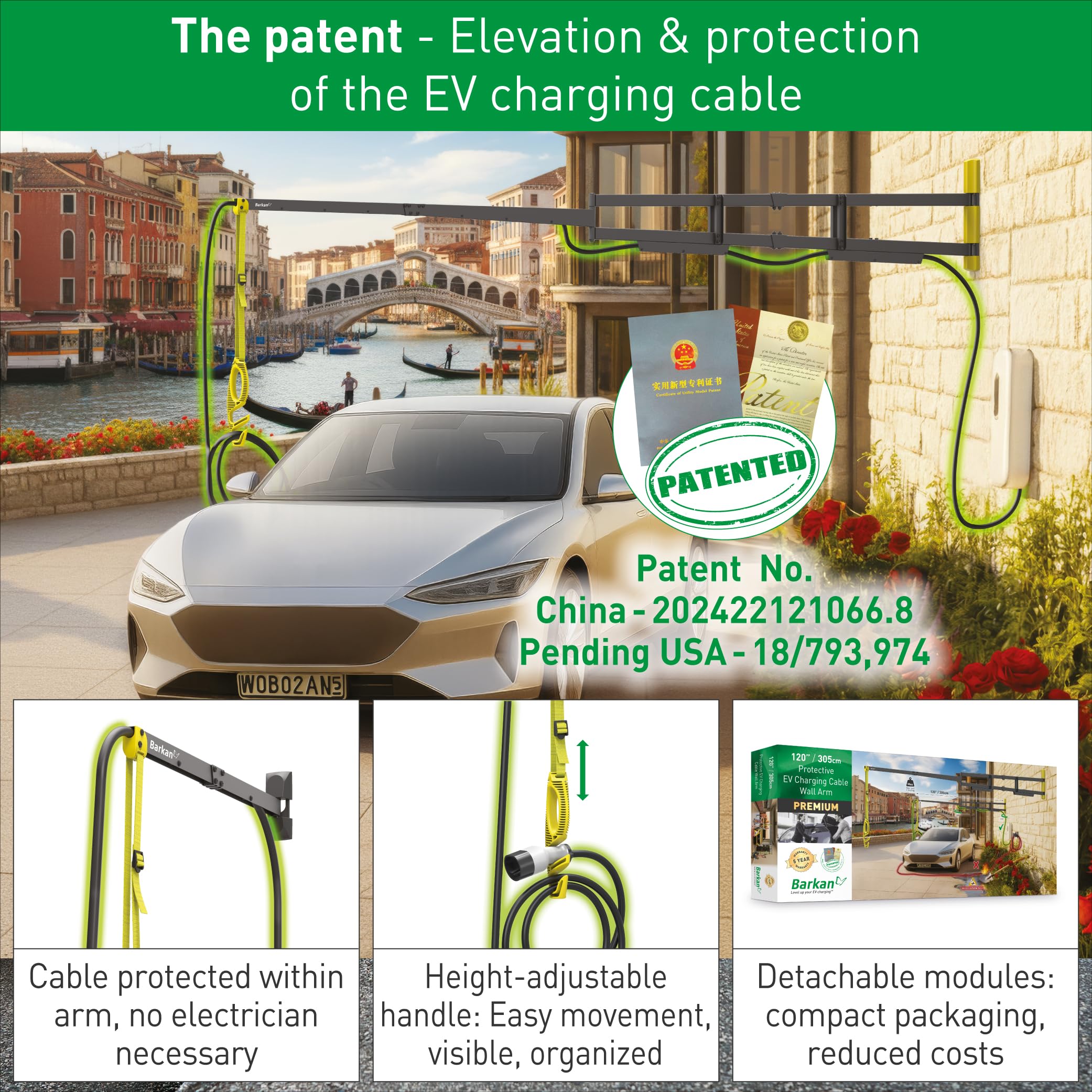 Barkan Cable de carga protector de 48 pulgadas para vehículos eléctricos, para cargadores de nivel 1 y 2, revestimiento de zinc resistente a la intemperie para interiores y exteriores, para cable de