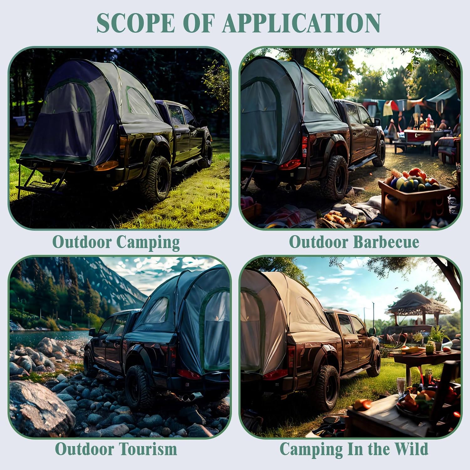 Pickup Truck Tent 5.5-6.0 Ft Truck Bed Tent 210D PU2000 Waterproof 2-Person UV50+ All-Weather Camping Gray-Green