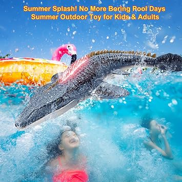 BUBUQE Remote Control Mosasaurus Dinosaur Toys for Boys Kids Swimming Pool High Simulation Toys, Electric RC Sea Monster with Light & Spray Water Birthday Gift for Ages 3 4 5 6 7 8 9