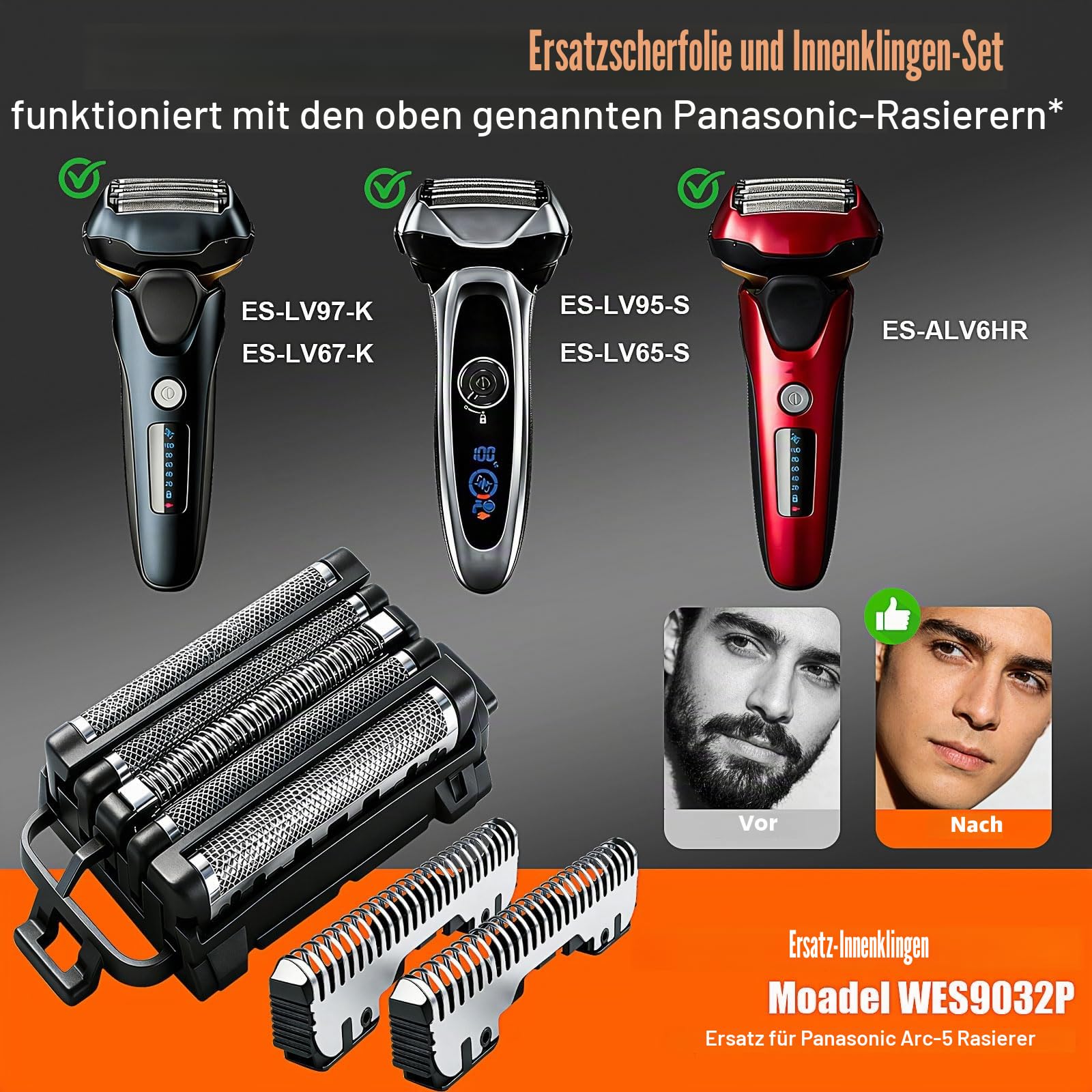 ES 9032 Ersatz-Außenfolie und Innenklinge für Panasonic Herrenrasierer – Kompatibel mit ES-LV61-A, ES-LV81-K, ES-LV65, ES-LV95 (1Pack)