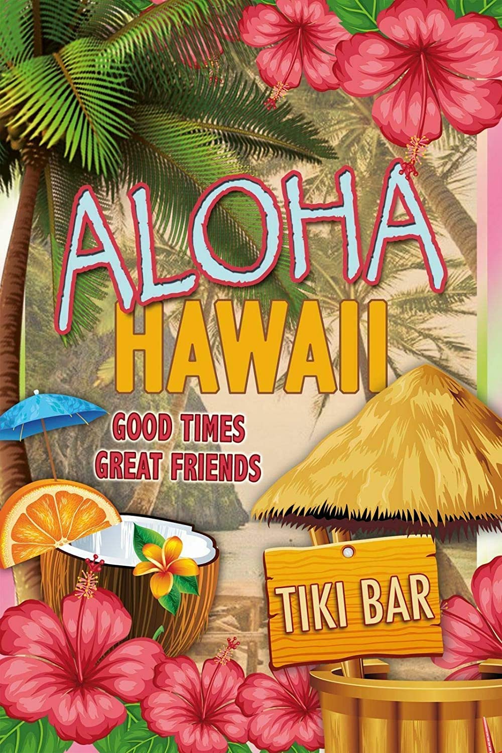 RIFOSA 12"x8" Metal Sign Aloha Hawaiian Tiki Bar Holding Cushion Tin Sign