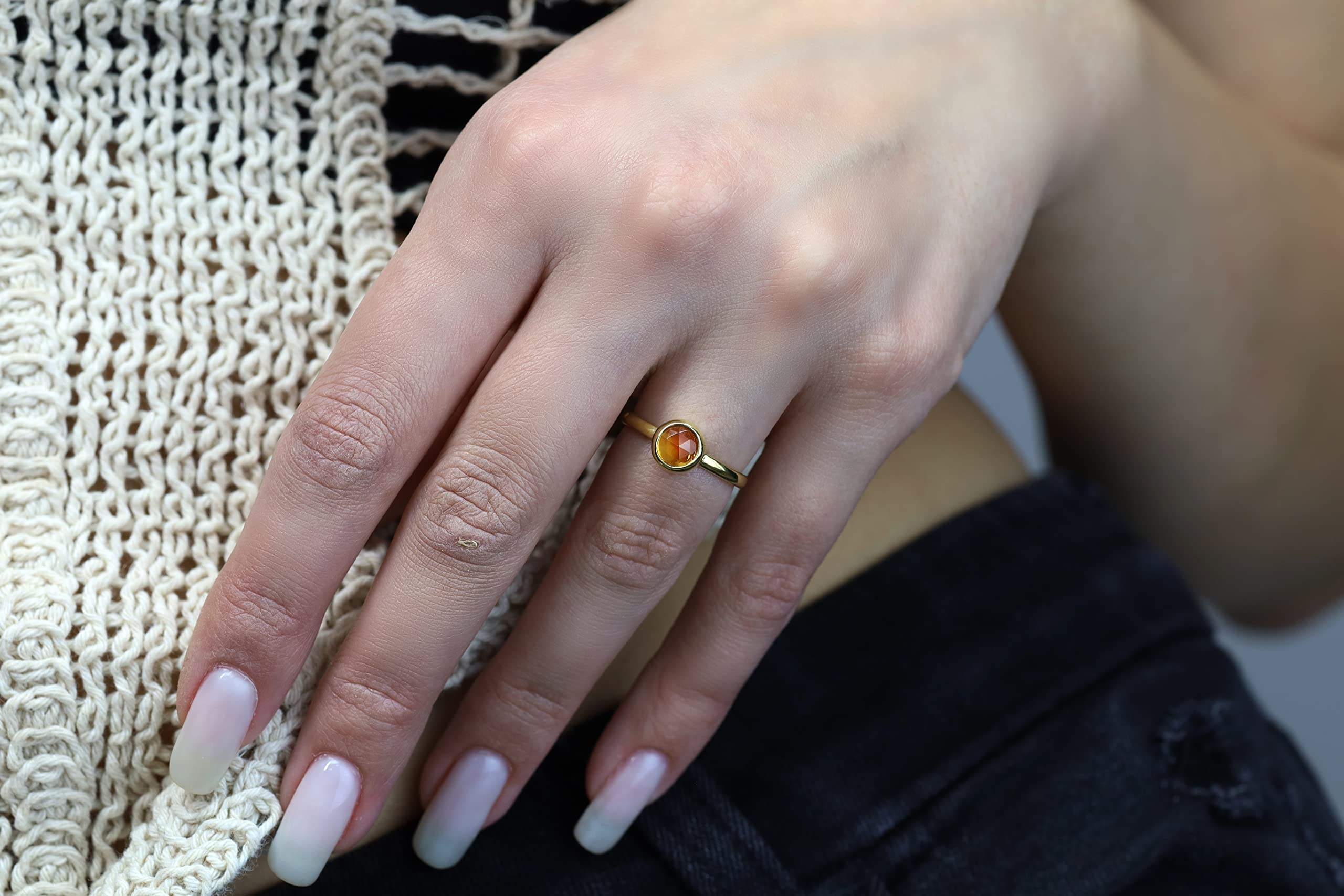 Citrin Edelstein Ring Lünette Set Ringe Verlobung Sterling Silber Ring - Silber Stapelring - November Geburtsstein Massiver Weißgold Ring