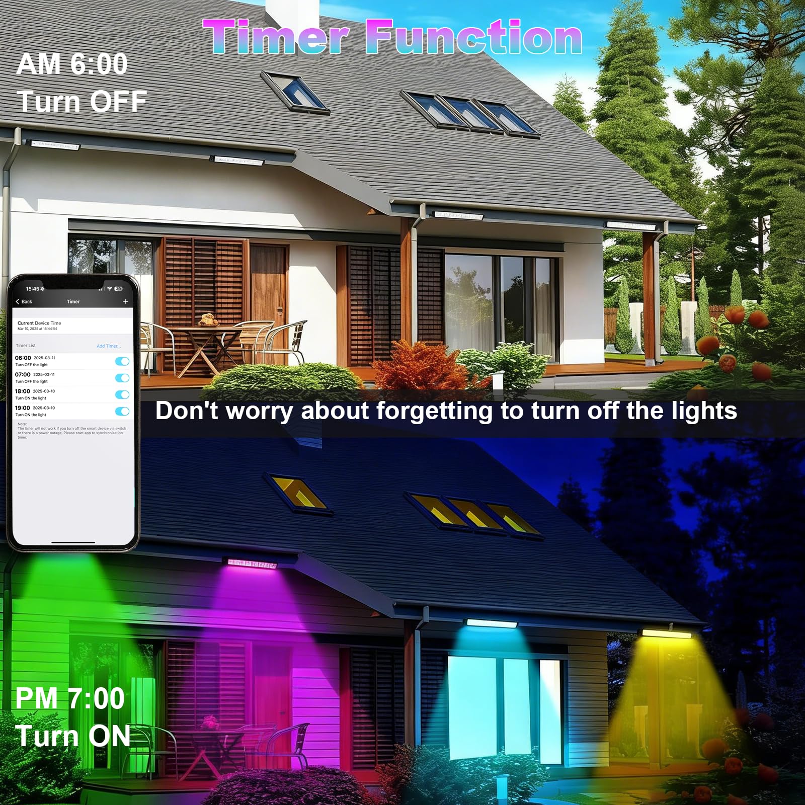 Faretto LED RGB Esterno 50W, 2 Pezzi Barra LED RGB con 360° Telecomando e Controllo APP Bluetooth, Impermeabile IP66 Faretti RGB da Esterno Luce d'Atmosfera RGB per Festa Natale Giardino