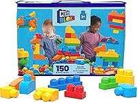 MEGA BLOKS First Builders Deluxe Building Bag: 150 Big Blocks for Toddlers Ages 1+, Easy Grip, Storage Included, Blue