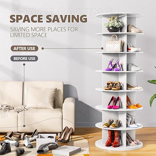 Miniatura 4 de Torre giratoria para zapatos, zapatero giratorio de 7 niveles, zapatero giratorio de 360 para armario, organizador de torre vertical de zapatos,