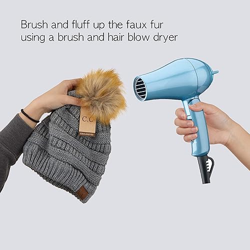 Vista 6 de Gorro unisex liso con pompón y ribete (HAT-43) de C.C Hatsandscarf Exclusives