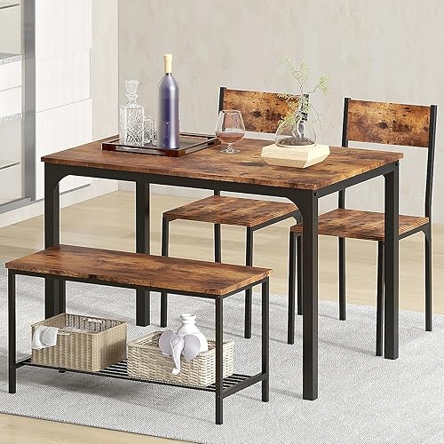 Miniatura 3 de DlandHome Juego de mesa de comedor para 4 mesas de cocina, mesa de cocina con sillas, juegos de mesa de comedor y sillas, mesa de comedor