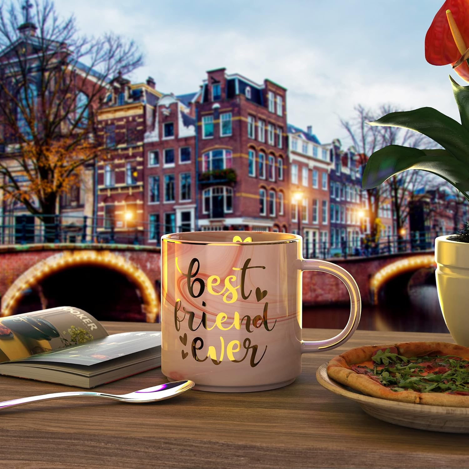 BFF Friend Gifts for Women - Pink Ceramic Marble Coffee Mug Cup 11.5oz w/ Keychain - BFF Friend Ever - Funny Friendship Gifts for Women - Novelty Present - Holiday Gifts for BFF, Besties, Sister, Her - Image 7