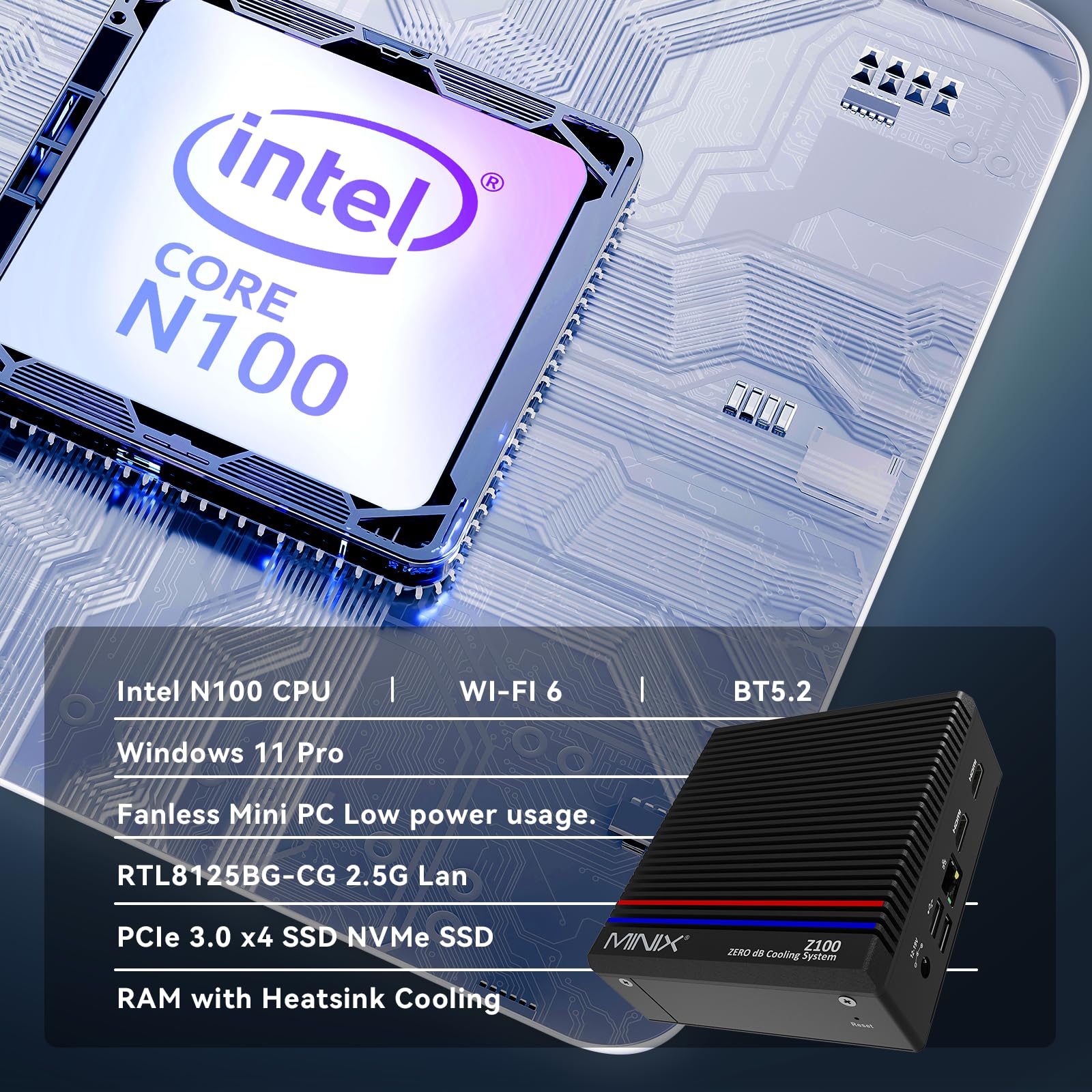 Amazon.com: MINIX Z100-0dB Fanless Mini PC, Intel 12th Gen N100