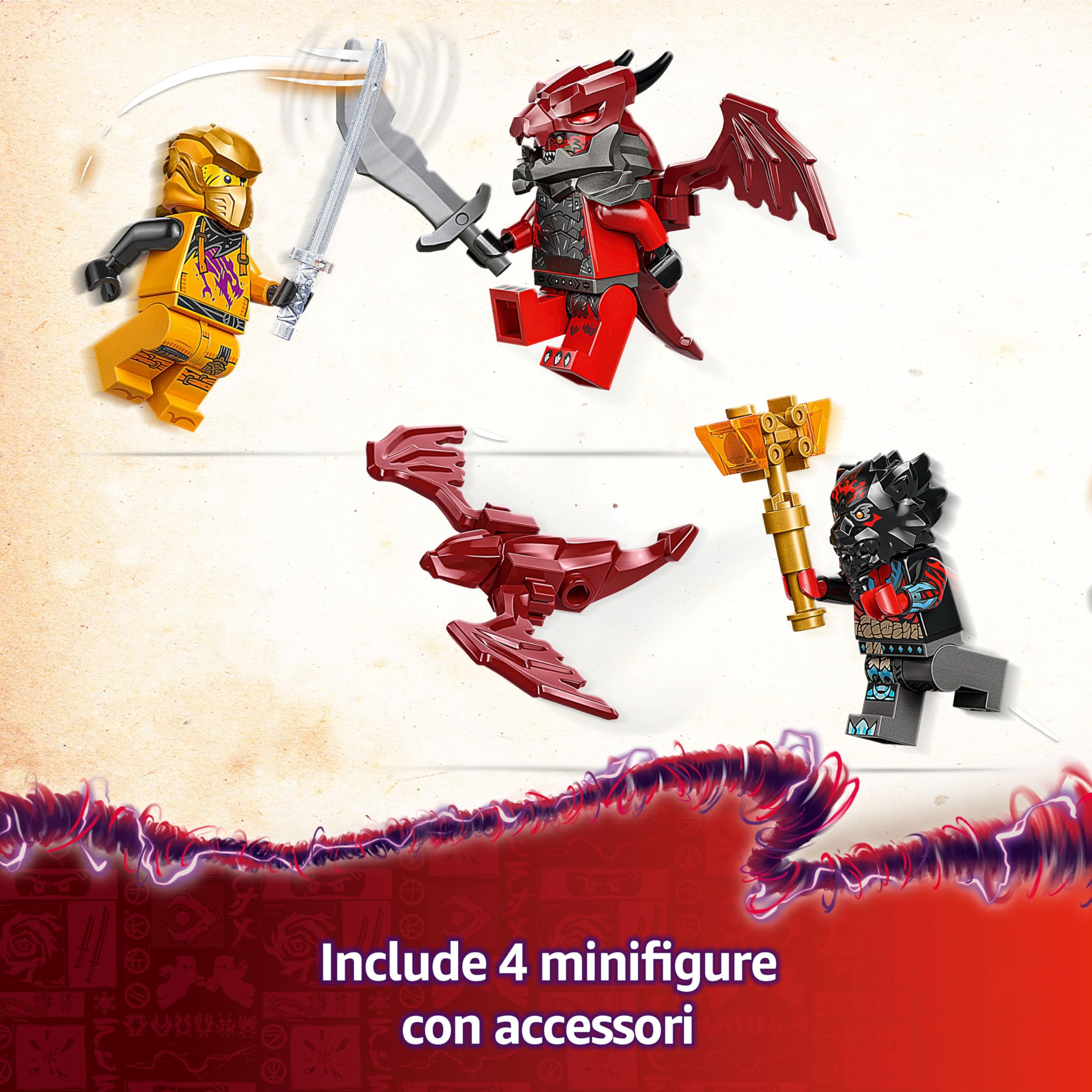 LEGO NINJAGO Jet Super Storm di Ras e Arin - Aereo Giocattolo da Costruire con Drone Staccabile, Capsula di Salvataggio e 3 Minifigure, Giochi per Bambini da 8 Anni da La Rivolta dei Draghi 71833