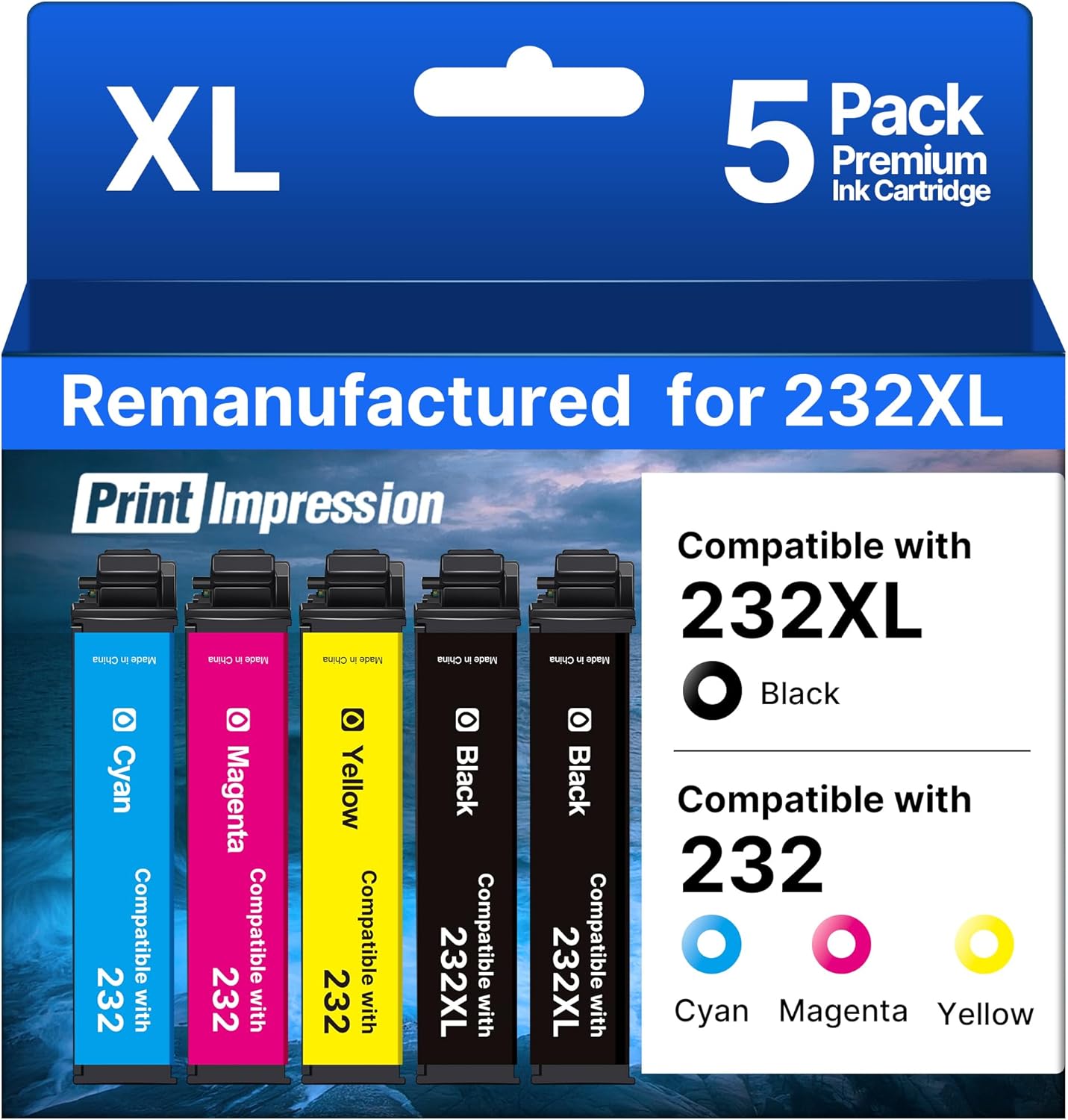 Remanufactured 232XL Ink Cartridges Combo Pack for Epson 232 Ink Cartridge for Epson 232 232XL 232 XL T232 Work for Epson XP-4205 XP-4200 Workforce WF-2930 WF-2950 Printer, 5 Pack-BCMY