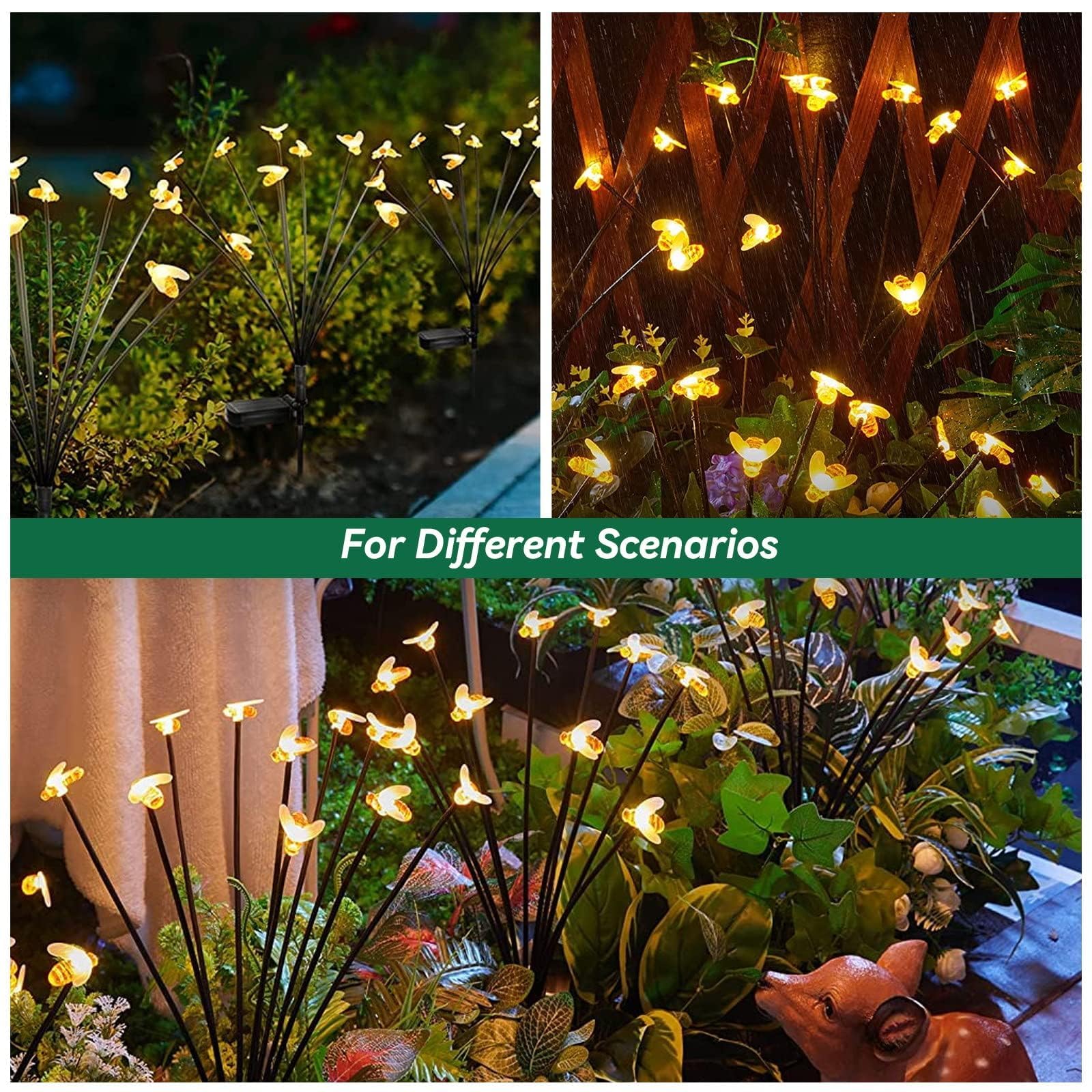 Lampes Solaires Lucioles Abeilles - Lot De 4, IP65, 32 LED Blanc Chaud, Pour Jardin, Pelouse, Décoration