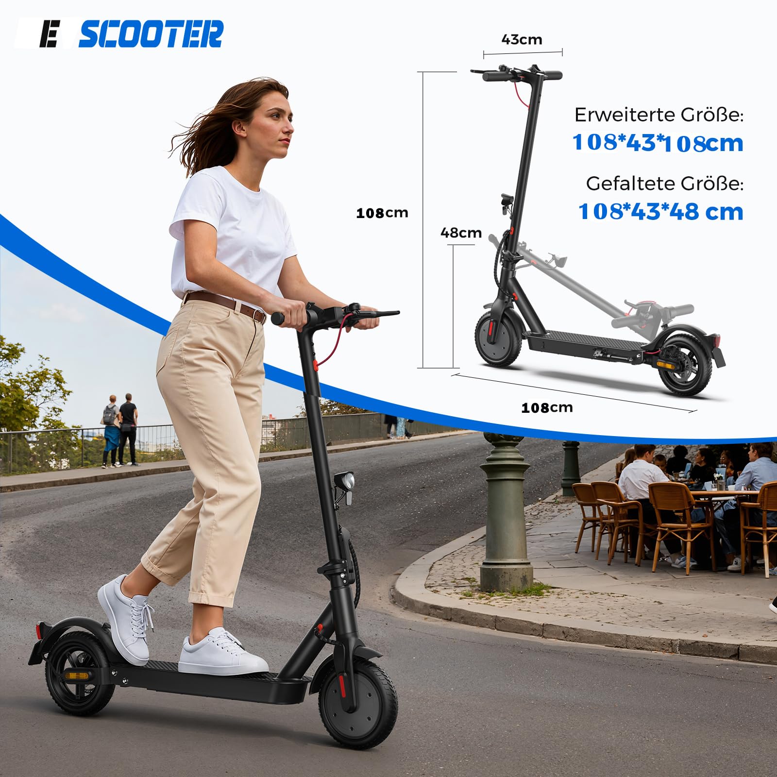 E Scooter mit Straßenzulassung 25-30KM Reichweite, ABE Elektroroller Belastung bis 120kg, LED, 20km/h, 350W Motor,Duales Bremssystem Doppelte Federung Leicht Kompakt & Stabil Eroller Für Pendler