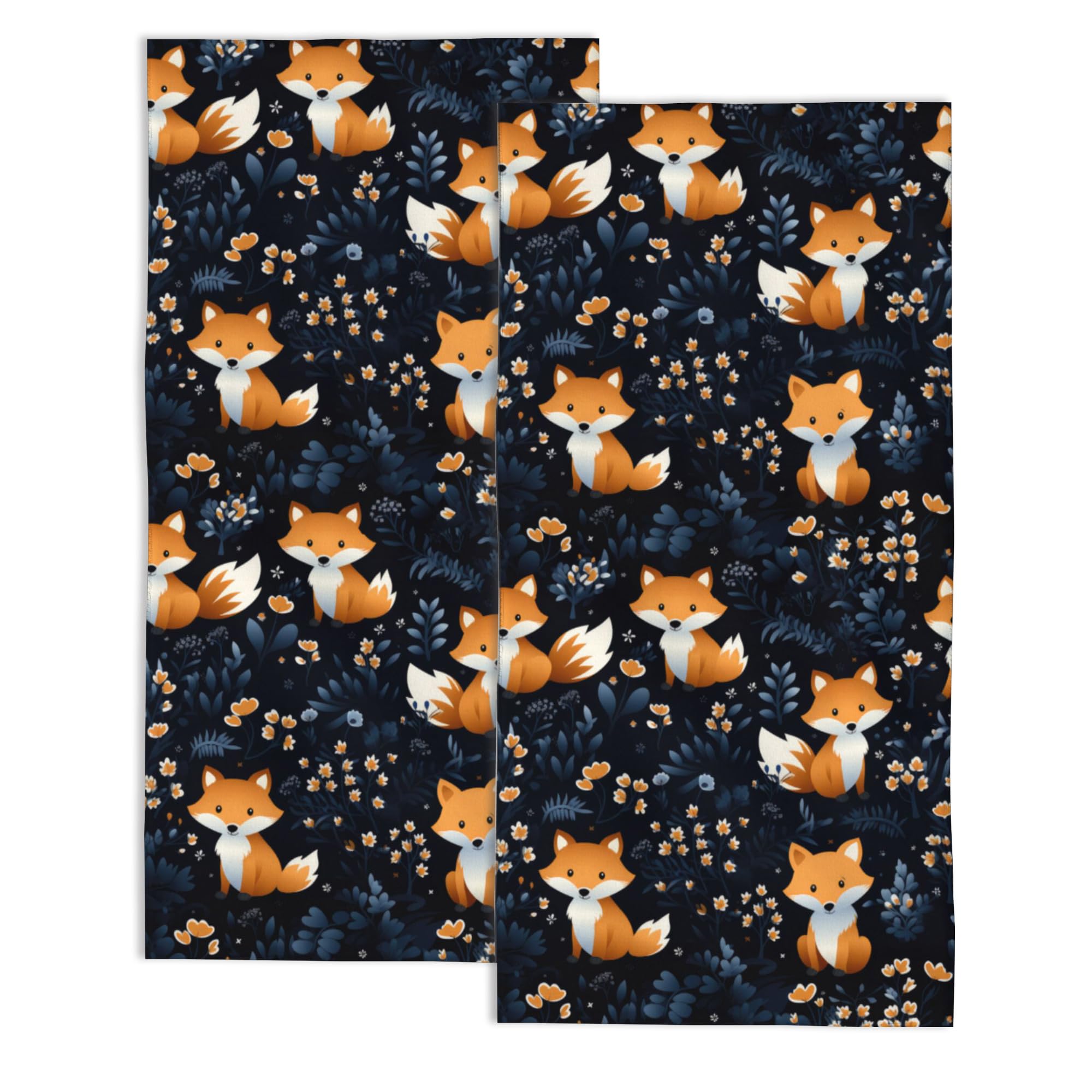 Snowmolle Hand Towels for Bathroom,Cute Foxes Floral Hand Towel Set of 2 Face Washcloths Fingertip Kitchen Towels Soft Bath Dish Cloth for Gym Hotel