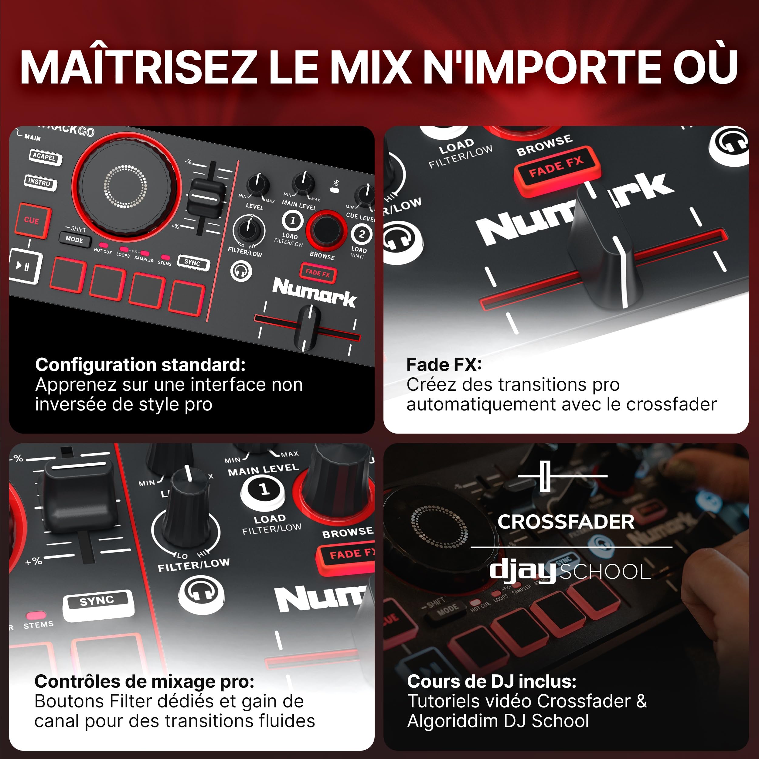 Numark MixTrack Go Controleur DJ Bluetooth Compact avec Stems