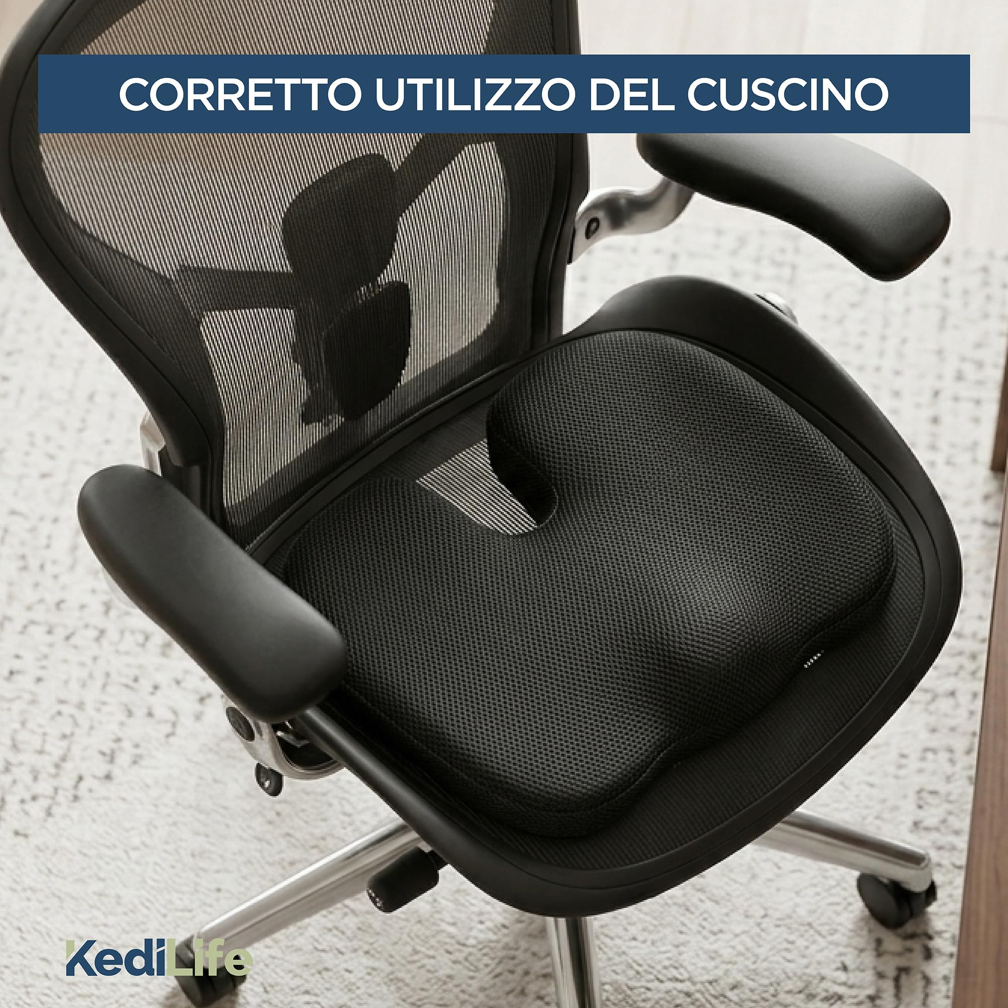 Cuscino Sedia Ufficio - Cuscino Ergonomico Sedile Auto Guidatore - in Memory Foam Traspirante e Sfoderabile - Ideale per Lavoro, Smart Working, Casa, Gaming e Sedia a Rotelle