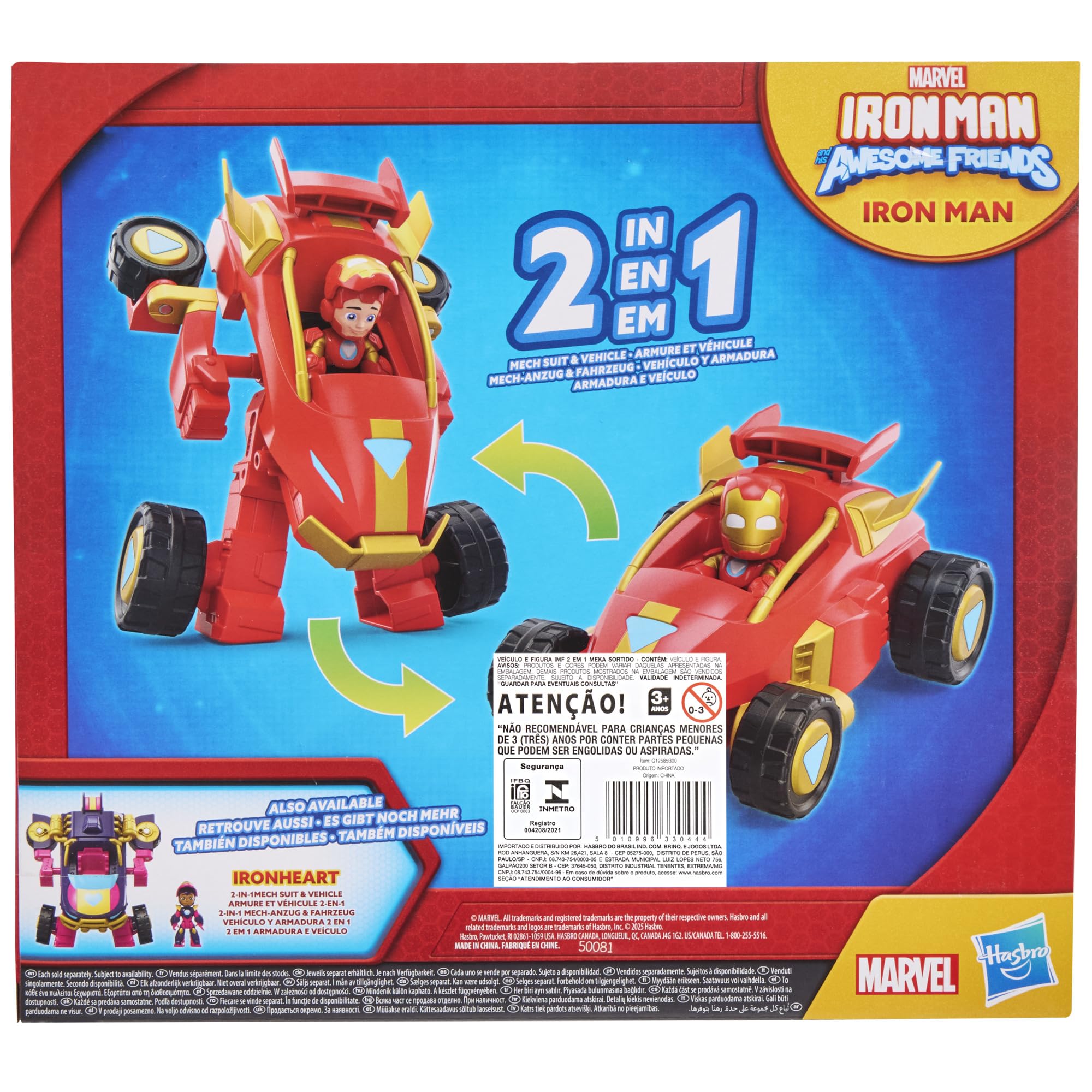Mechaniczny kombinezon i pojazd 2 w 1 z serialu ""Iron Man and his Awesome Friends"" Marvela, zestaw z figurką w skali 7,6 cm i modelem pojazdu, zabawki z superbohaterami, wiek: od 3 lat