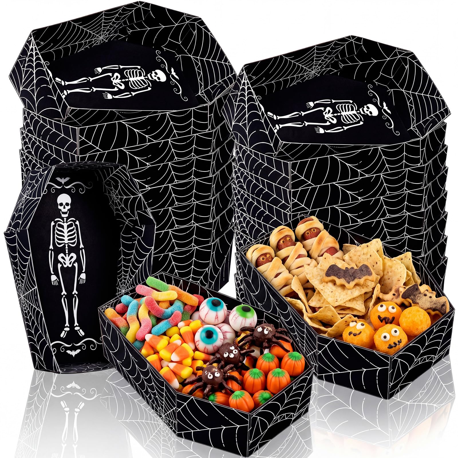 36 Pcs Halloween Coffin Food Trays Paper Skeleton Snack Boats