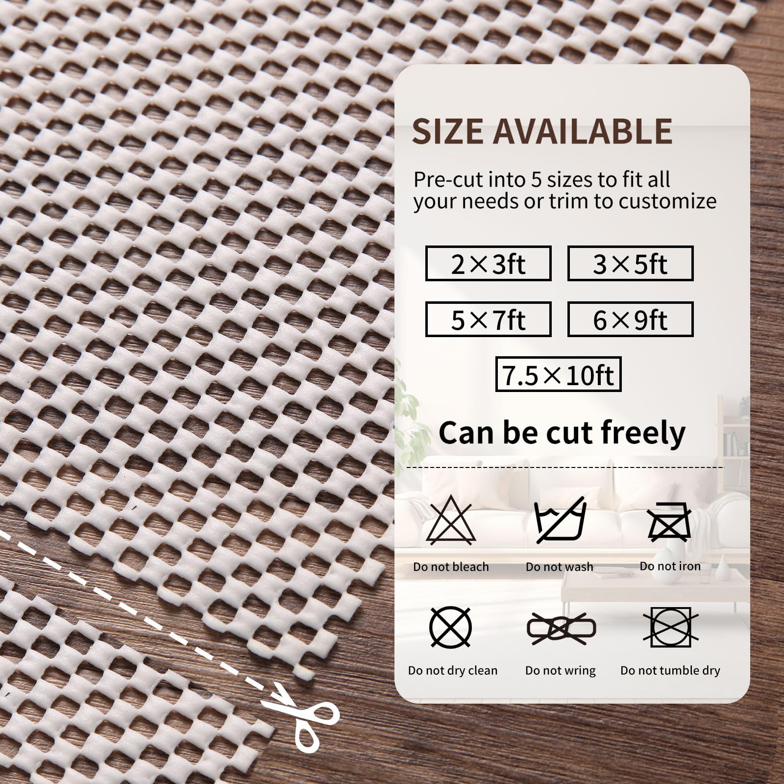 Tapis antidérapant de 1,8 x 2,7 m pour sols en bois dur, tapis épais antidérapant pour carrelage, maintient les tapis en place, doux et sûr