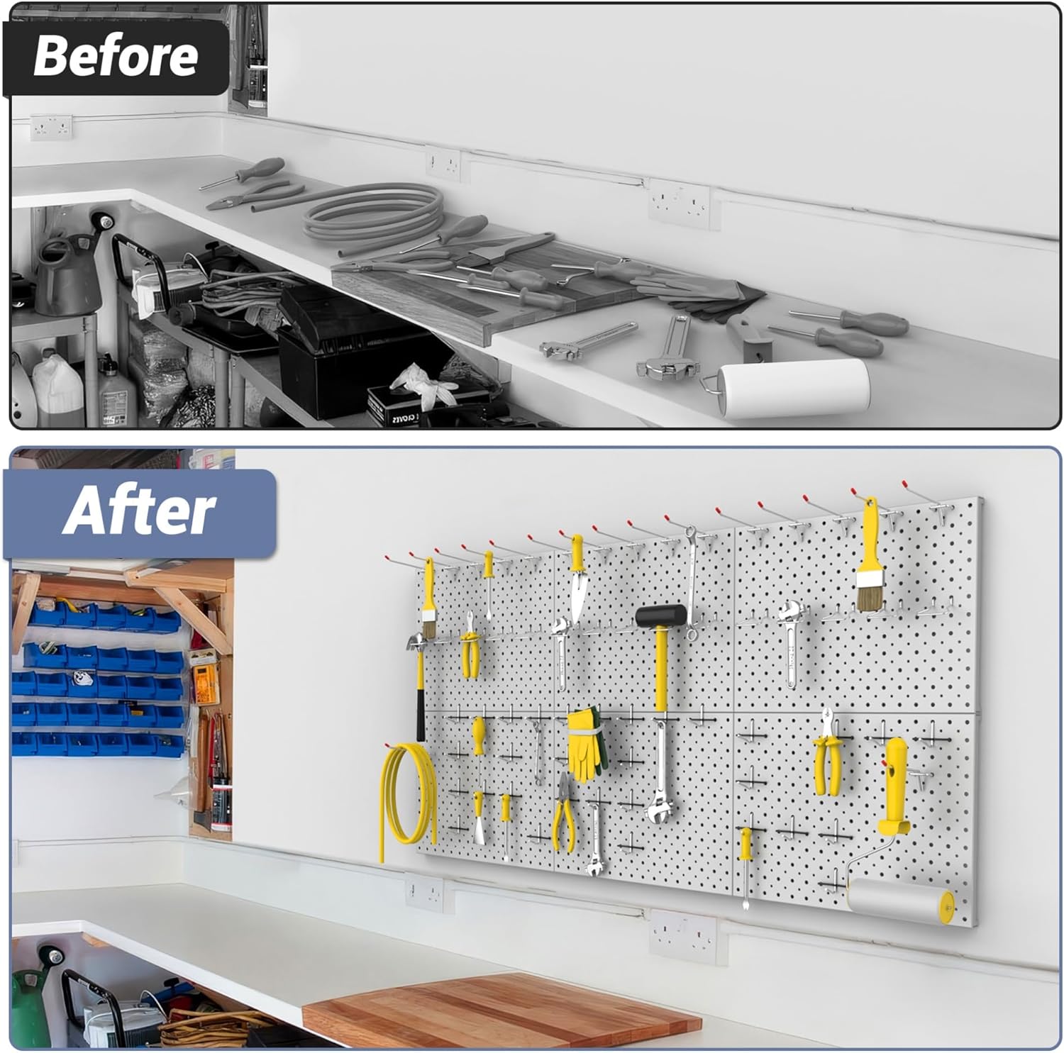 WALMANN 6-Pack 12"x16" Metal Pegboard Panels for Garage, Tool Organizer Pegboards for Pegboard Hooks - Compatible with 1/8" & 1/4" Hooks(Gray)