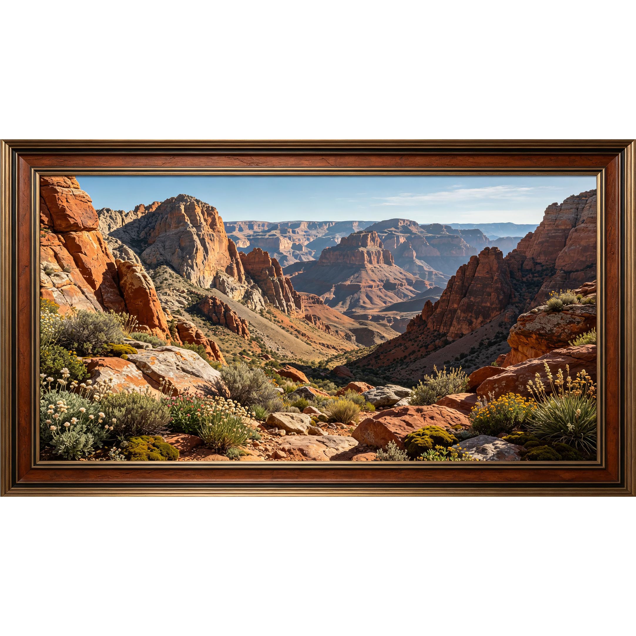 QZLITHOTIC 50x90cm3D Framed Wall Art， Desert Canyon Landscape Self‑Adhesive Mural， Water‑Activated Peel & Stick Fabric Decor Wall Decal for Bedroom Living Room