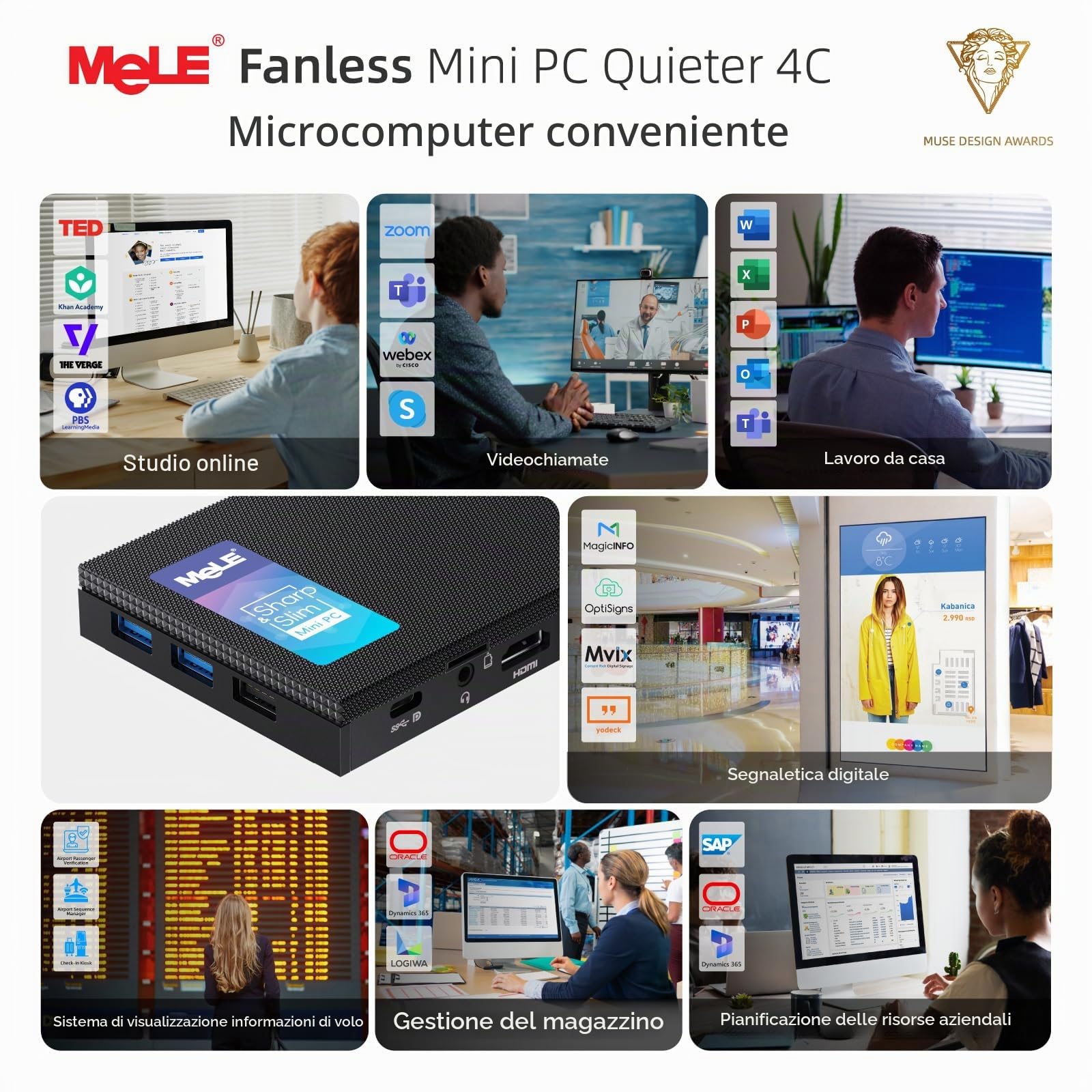 Mele Quieter 4C Mini PC, N150 16GB 512GB, with Windows 11 Pro 4K HDMI USBC | N150 fino a 3.6GHz, 16GB RAM, 512GB archiviazione with Windows 11 Pro, Wi-Fi 5, USB-C multi-function, triple 4K display, VESA
