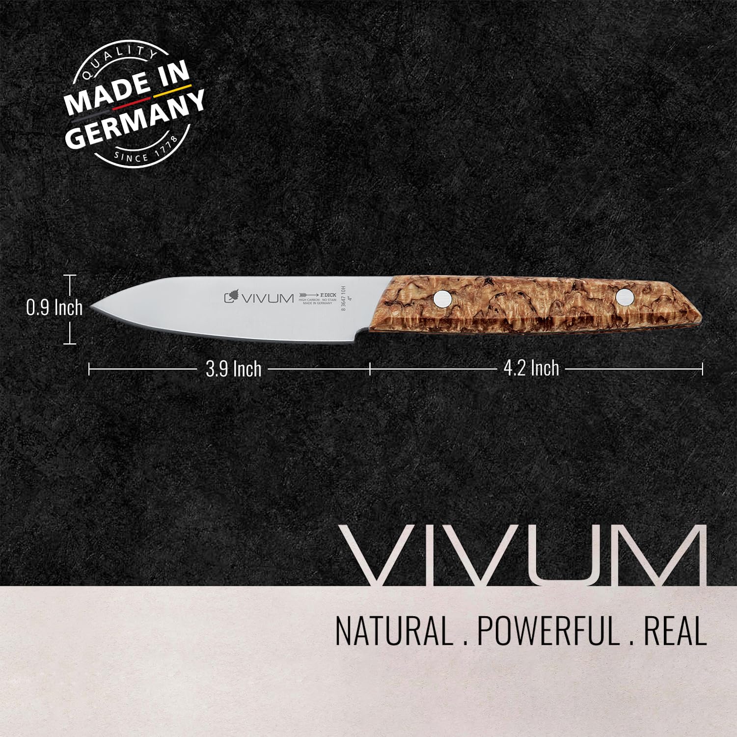 F.DICK VIVUM 83647102H Office Knife with 10 cm Blade for Fine Cutting Work with Birch Wood Handle 58 HRC Kitchen Knife