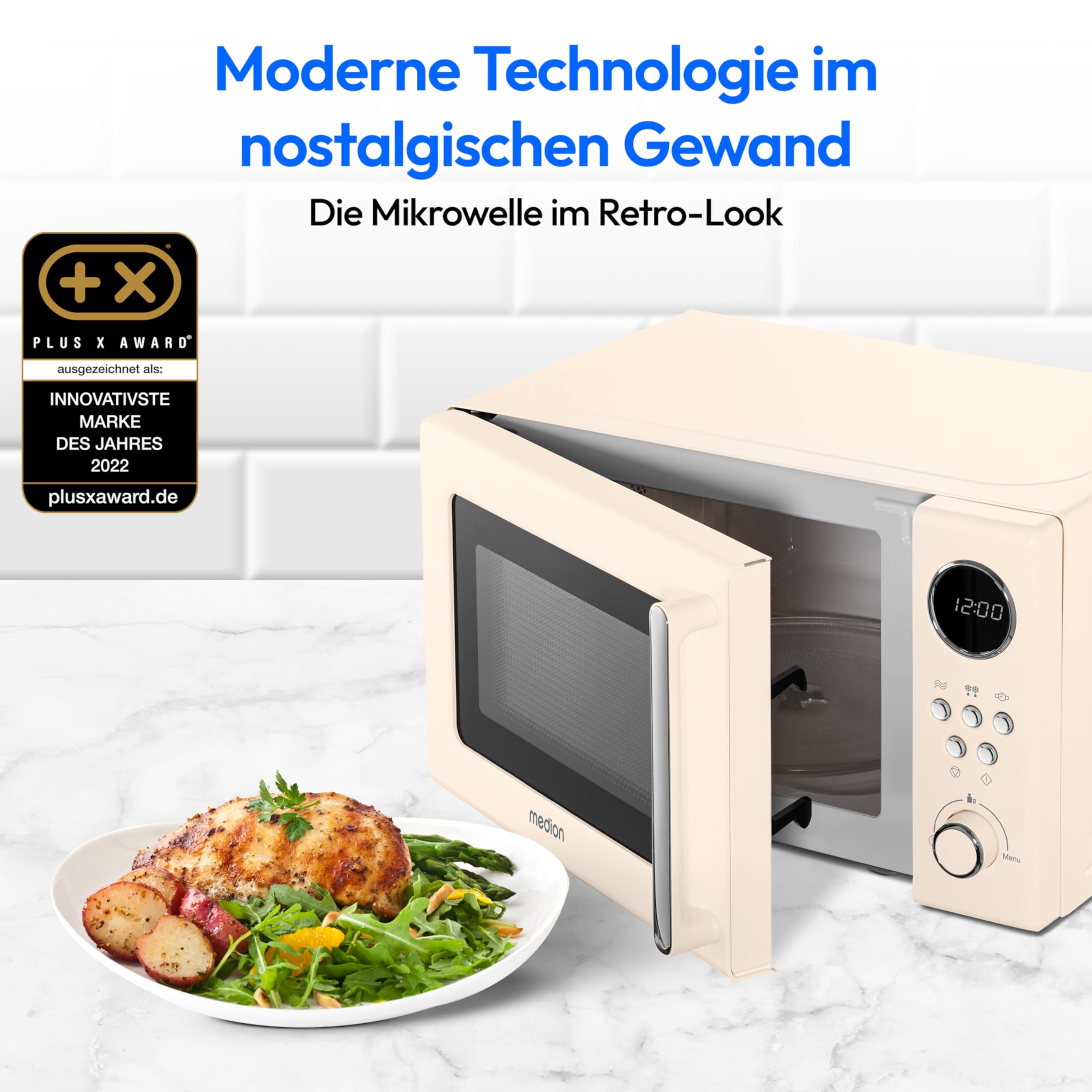 MEDION Retro Mikrowelle 20 Liter 800 Watt 5 Stufen 8 Automatikprogramme beige