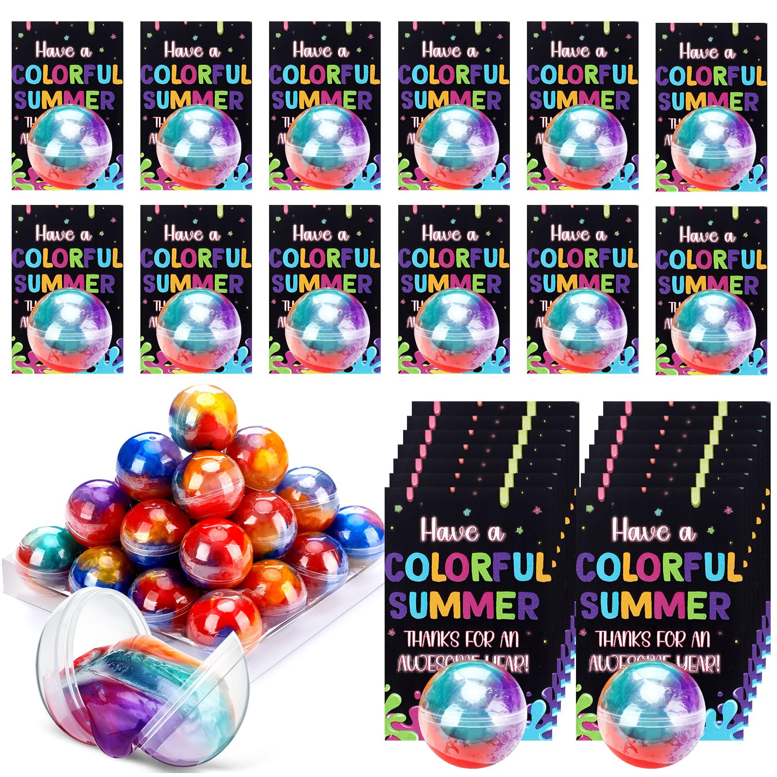 24 Set 2025 End of The School Year Gift for Student Graduation Galaxy Clay Ball with Color Card Kindergarten Preschool 2025 Graduation Gift from Teacher End of The School Year Party for Children Kid