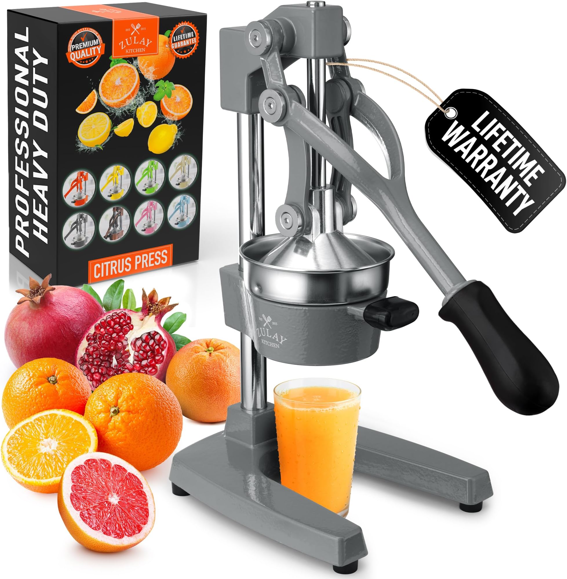 Cast Iron Juicer - Easy-to-Clean Heavy-Duty Manual Juicer, Professional Citrus Juicer - Stainless Steel Lemon Squeezer - Manual Citrus Press & Orange Squeezer - Orange Juicer (Gray)