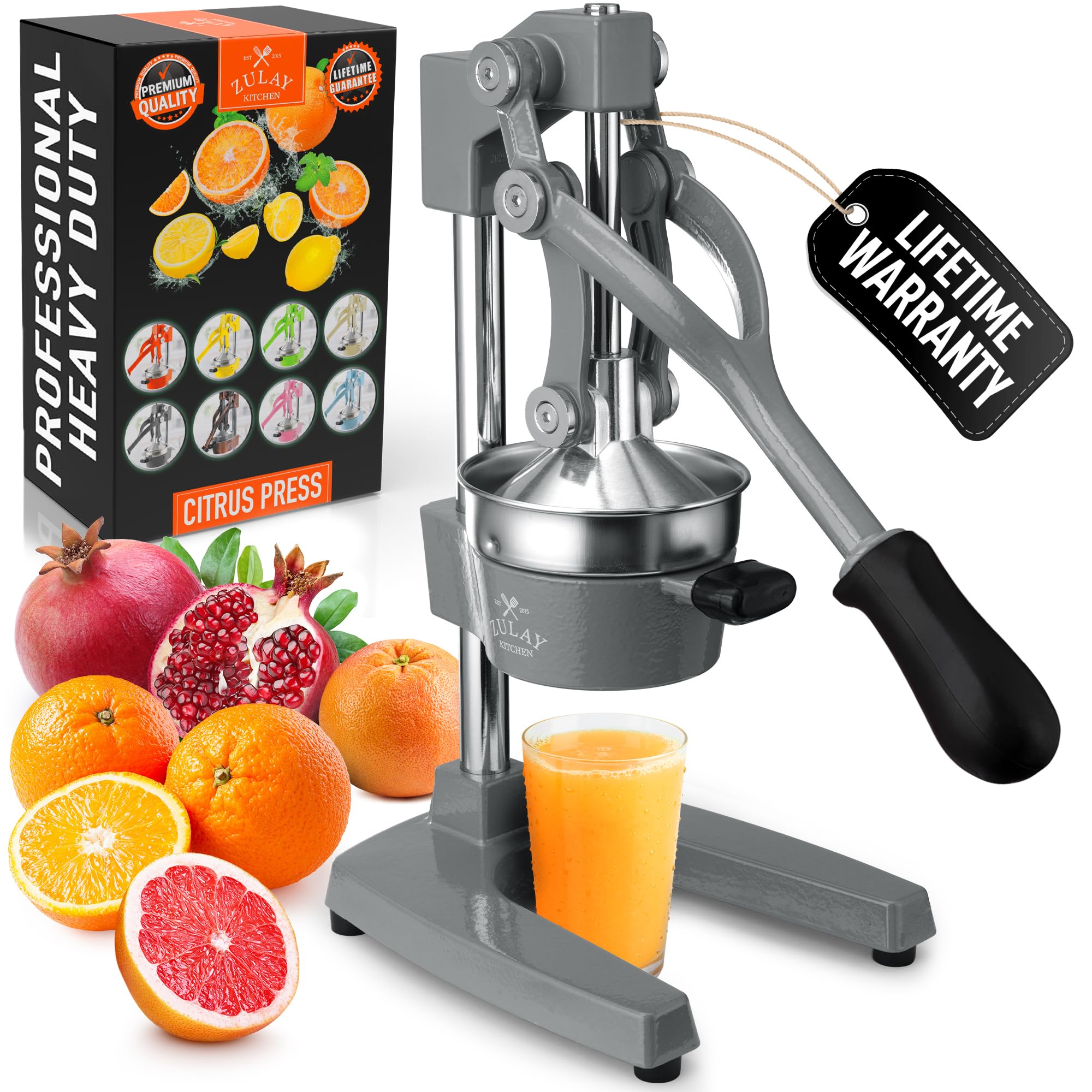 Zulay Kitchen Presse-agrumes Manuelle en Fonte, Presse de Jus Presse d'Oranges Manuelle pour Agrumes, Robuste Presse de Fruits en Acier Inoxydable, Extracteur de Jus en Fonte, Entsafter Manuel pour