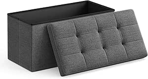 SONGMICS 30 Inches Folding Storage Ottoman Bench, Storage Chest, Foot Rest Stool, Dark Gray ULSF47K