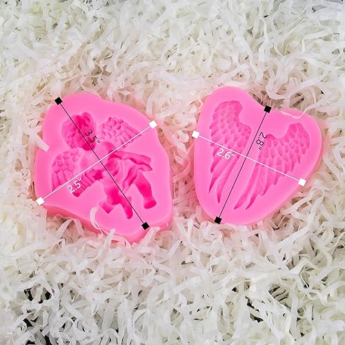 Miniatura 3 de AUEAR, Paquete de 3 moldes de ángel y querubín, alas de silicona, molde de fondant, decoración de tartas, herramientas para hornear