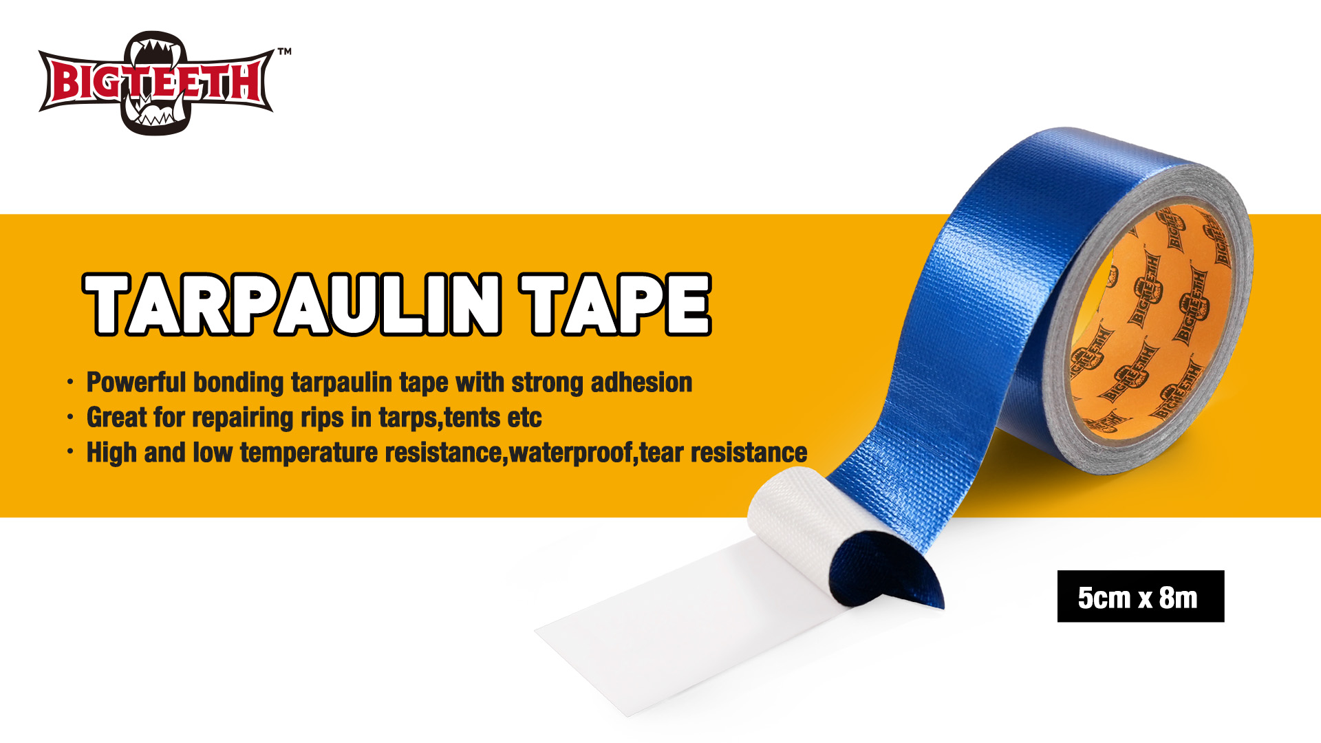Image of BIGTEETH Blue Tent Repair Tape 2 inch * 26.25 ft | Canvas Repair Tape, Outdoor Repair Tape for Tarp, Tent, Boat Cover,Waterproof, UVproof