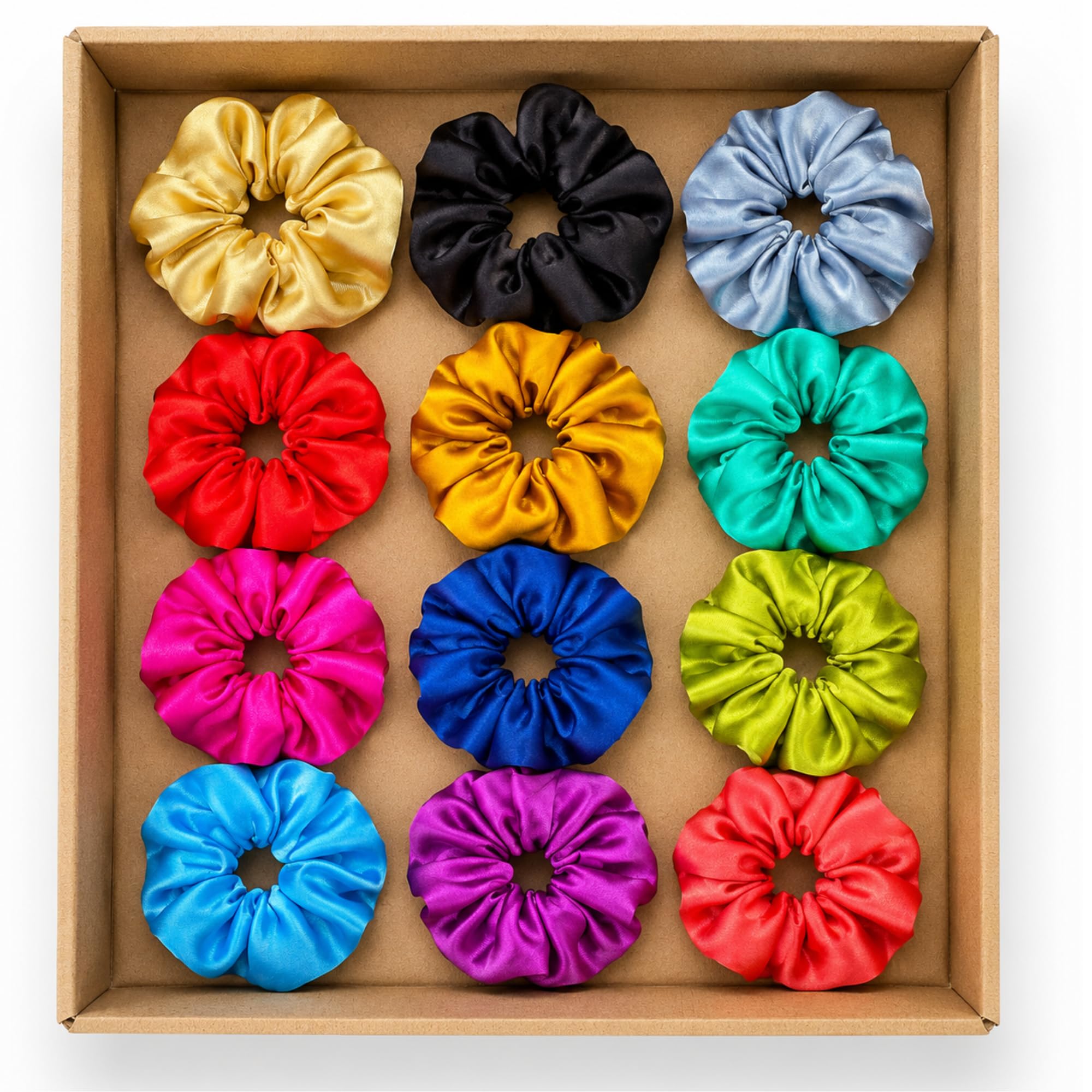 Satin Scrunchies Hair Bands for Women Pack of 12 (MultiColor) | Suitable For Thick, Curly, Straight, Wavy Hair. Helps Reduce Hair Breakage. Packed in a Zipper Poly Bag.-image-47