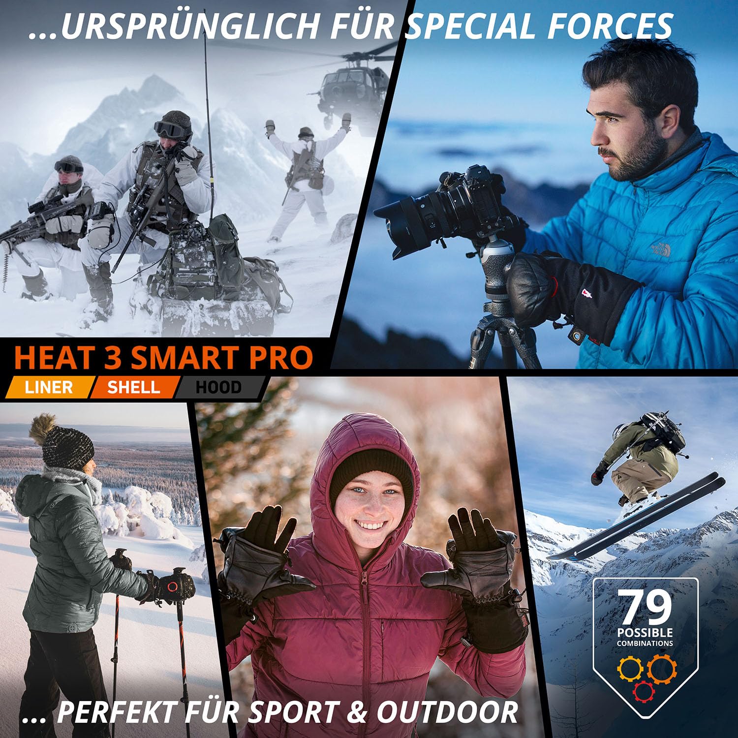 THE HEAT COMPANY - Heat 3 SMART PRO – Die Handschuh Innovation – Fingerhandschuhe und Fäustling in Einem - Hantieren und trotzdem warm bleiben - No.1 Fotohandschuhe, Outdoor, Skifahren, Damen, Herren
