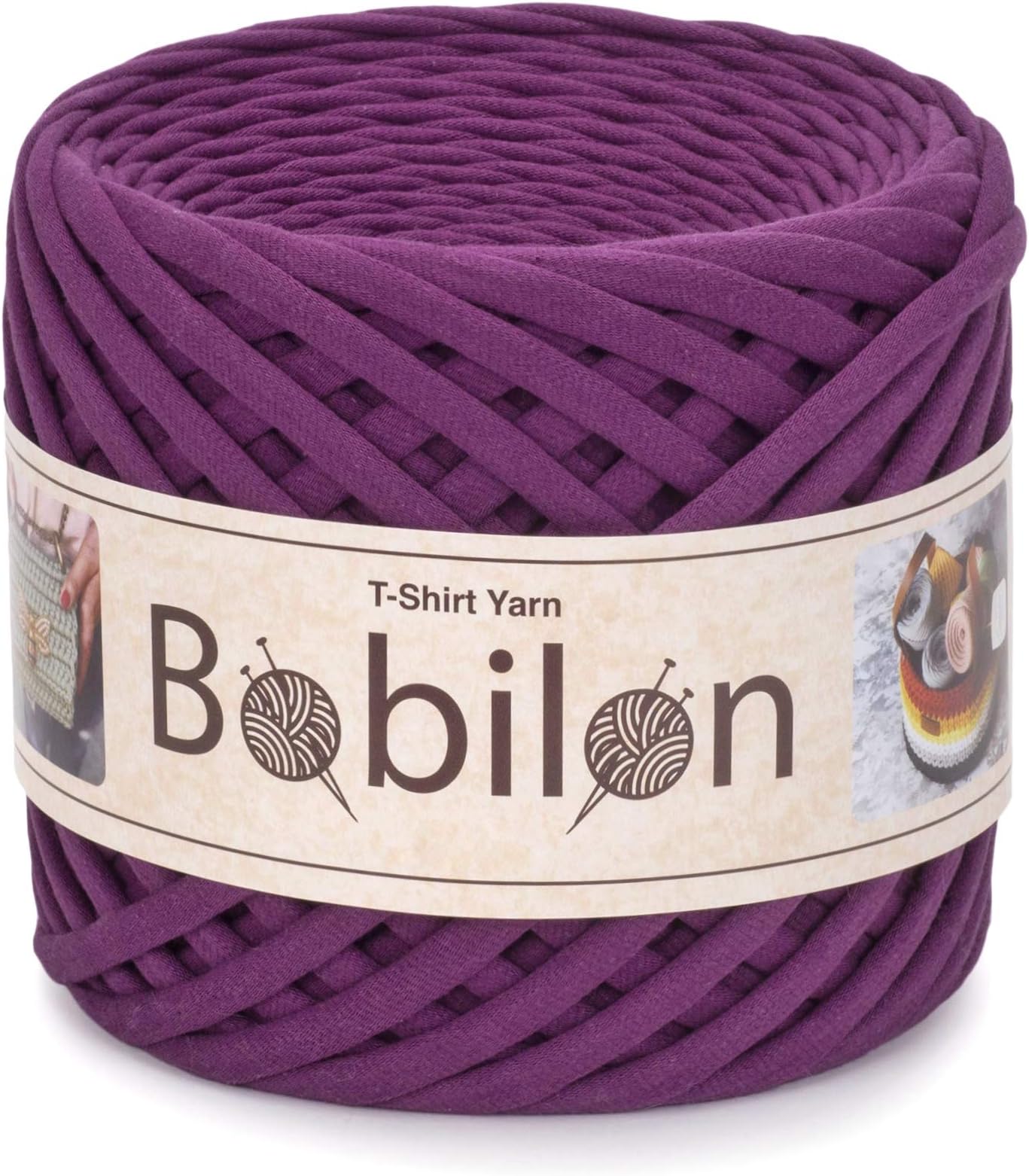 T-Shirt Yarn Fettuccini Zpagetti Style, 7-9 mm Yarn for Crocheting, Knitting, Macrame, Ribbon Cotton Fabric, Plum Pie