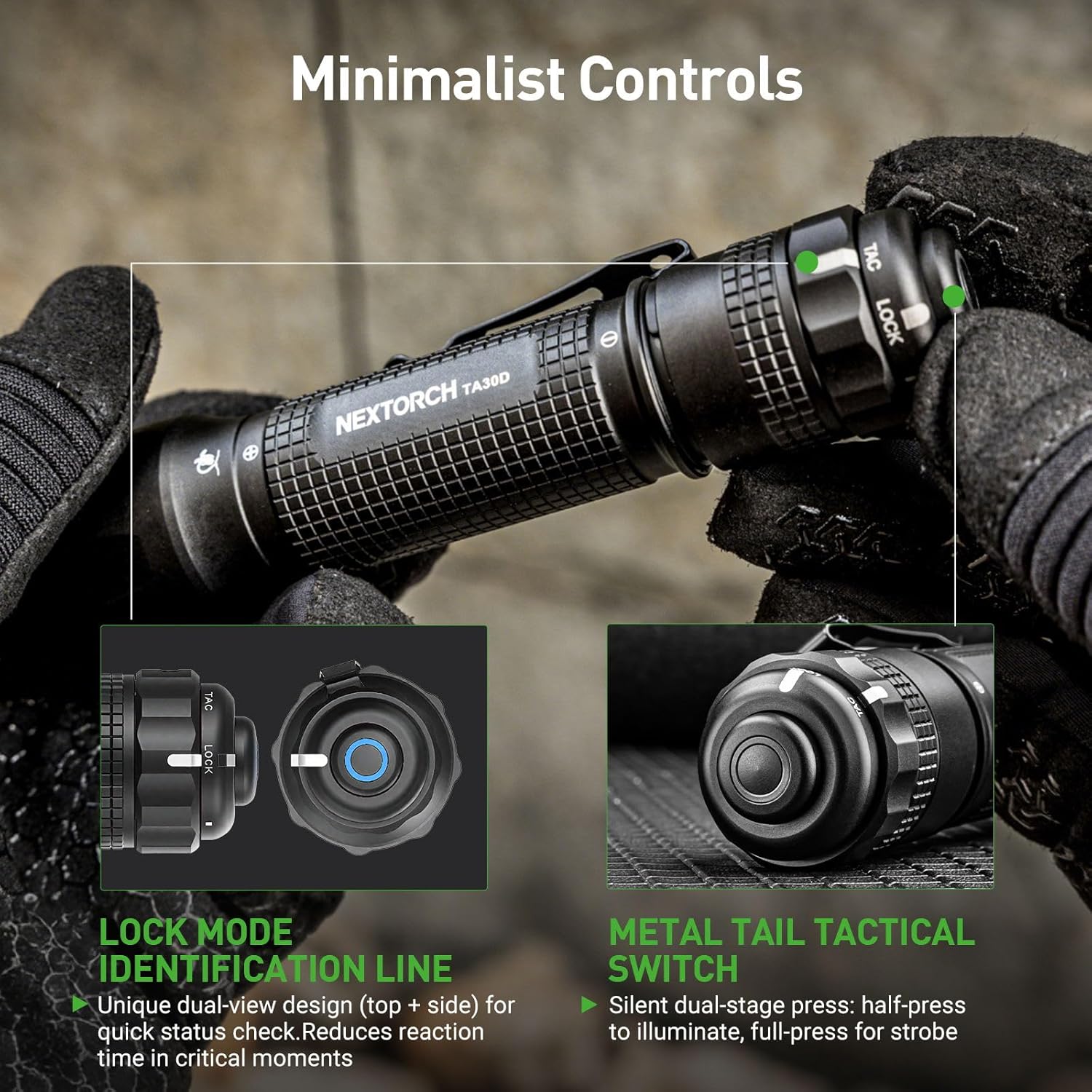 NEXTORCH TA30D Tactical Flashlight 2200 Lumens, Waterproof High Lumens Bright Powerful Pocket EDC Rechargeable Flashlight with 5 Modes & Strobe & Ring for Tactical Emergency Outdoor Night Search