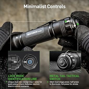 NEXTORCH TA30D Tactical Flashlight 2200 Lumens, Waterproof High Lumens Bright Powerful Pocket EDC Rechargeable Flashlight with 5 Modes & Strobe & Ring for Tactical Emergency Outdoor Night Search