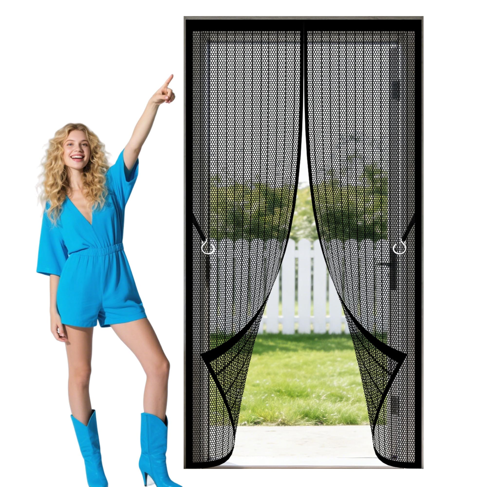 Magnetic Fly Screen Doors 91 x 188 cm Powerful Magnets Anti Mosquito Or Anti Pest Magnetic Soft Door Keeping Out Flies Bug Suitable for Patio Room Balcony Bedroom, Black