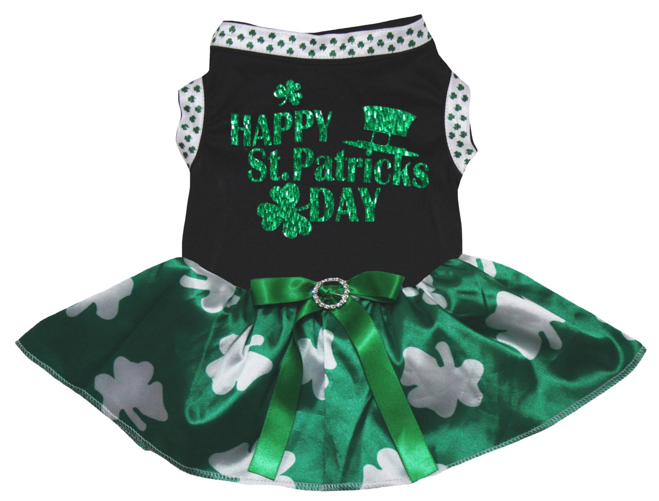 Robe pour chiot Saint Patrick et chapeau trèfle noir vêtement chien fête