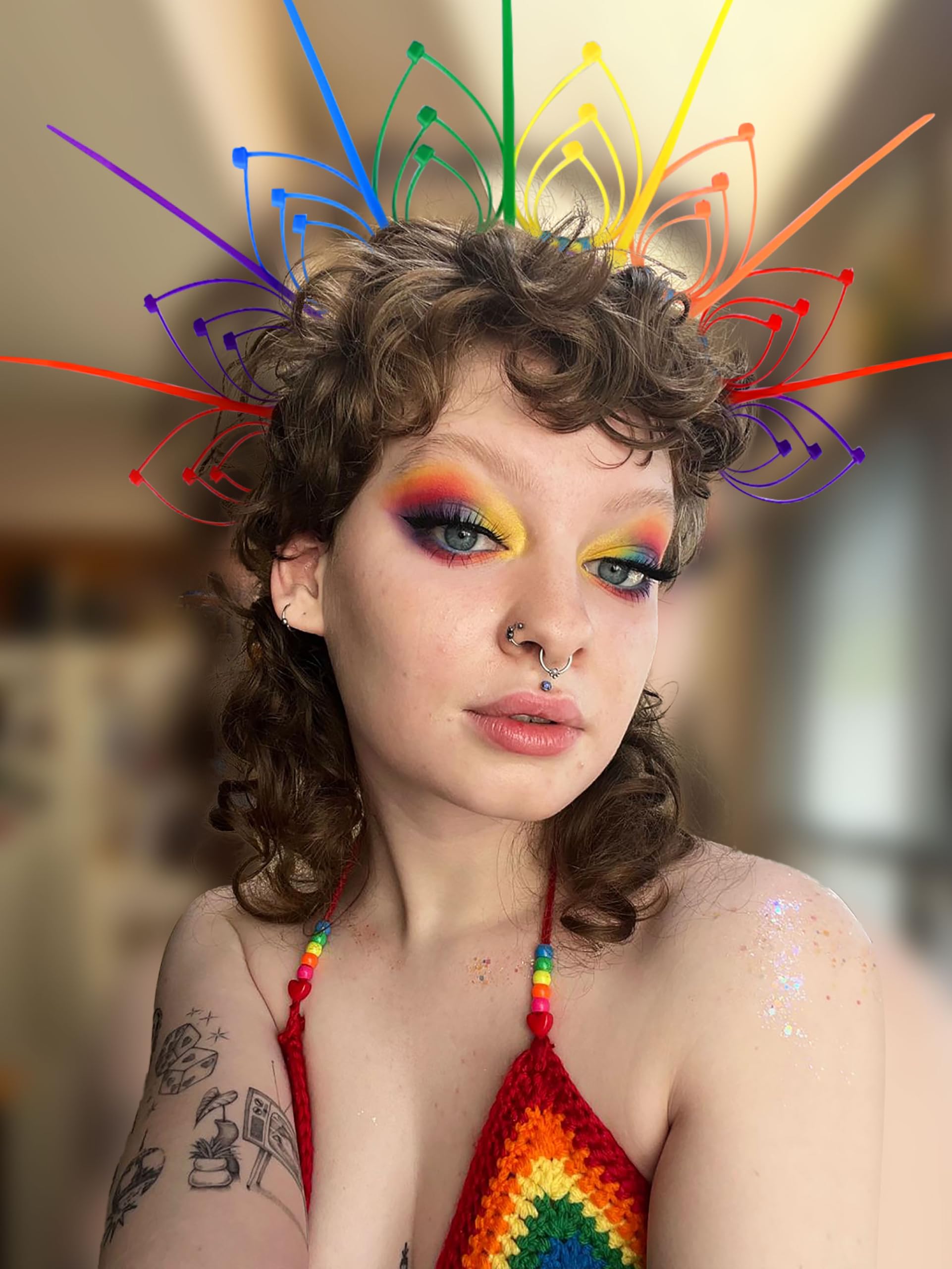 JeVenisPride Aesthetics Flower Crown Rainbow Pride Headbands Rainbow Pride Accessories Pride Headbands Pride Outfits for Women Sexy Pride Headpiece